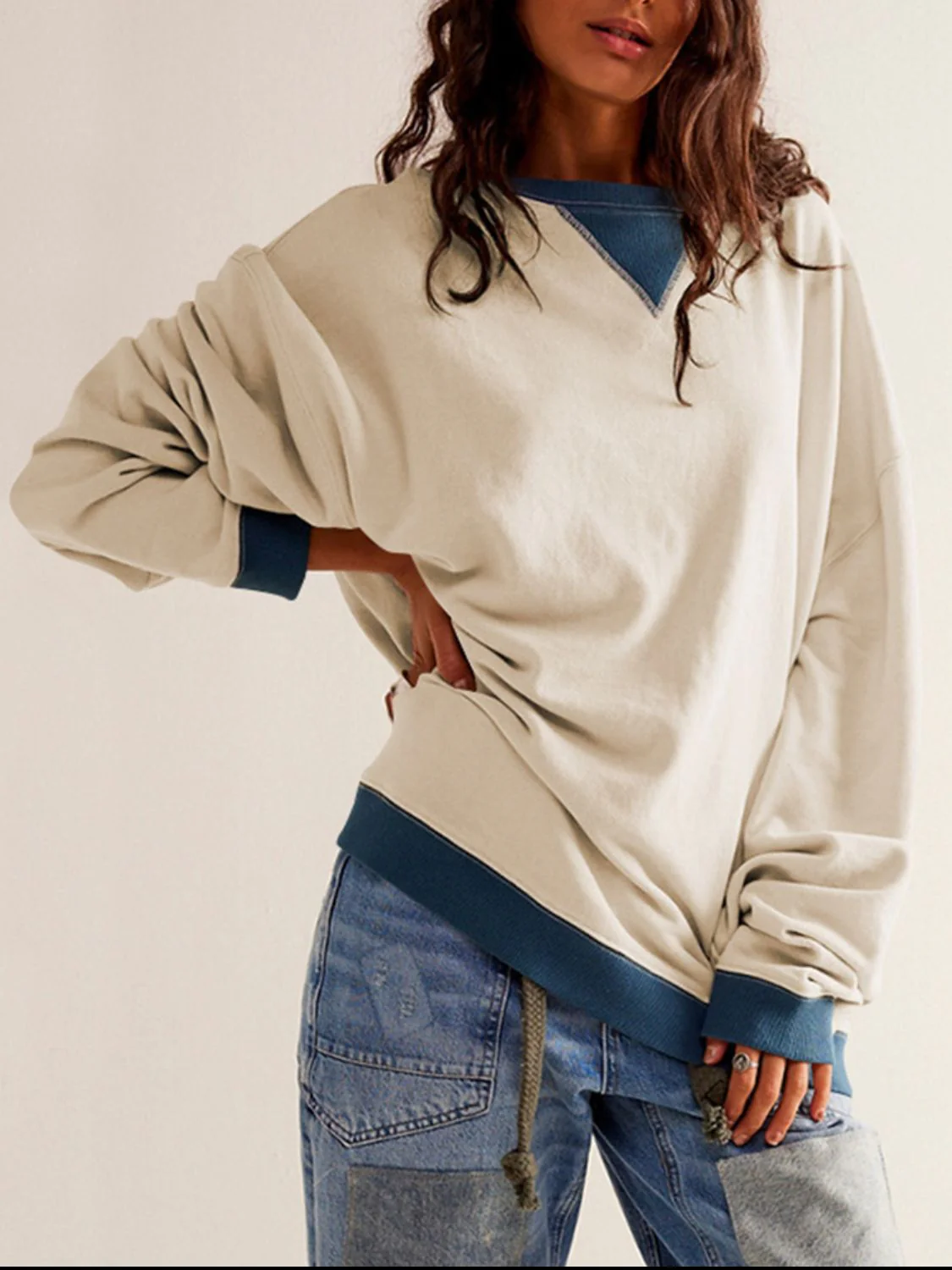 Mandy Contrast Trim Round Neck Long Sleeve Sweatshirt - Image 15