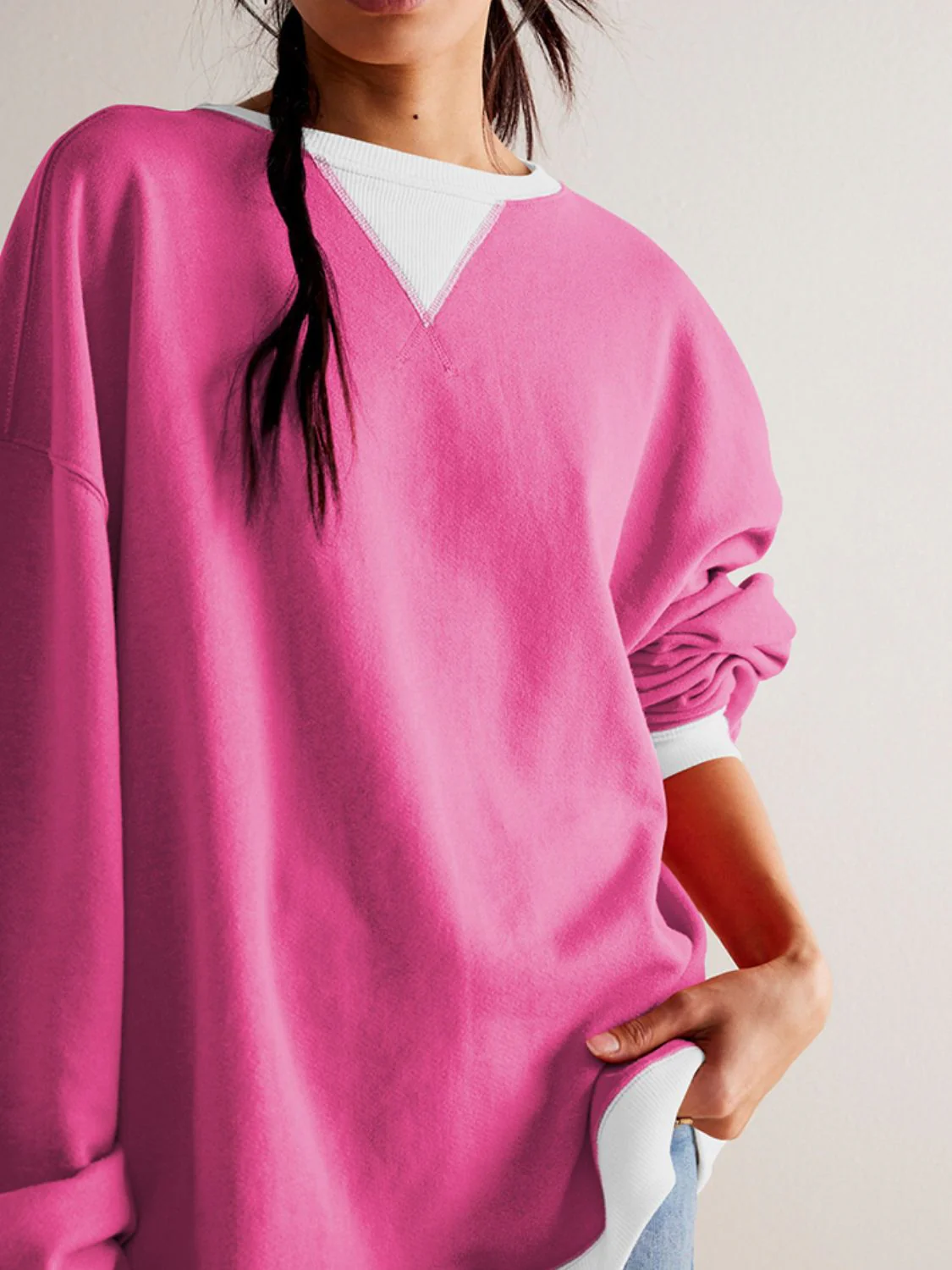 Mandy Contrast Trim Round Neck Long Sleeve Sweatshirt - Image 7