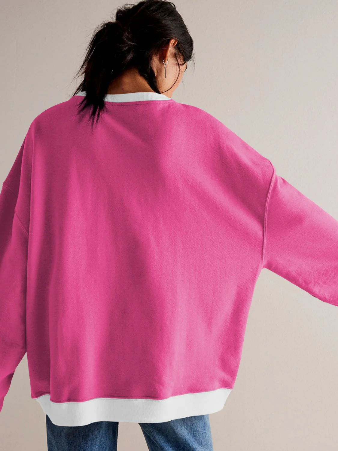 Mandy Contrast Trim Round Neck Long Sleeve Sweatshirt - Image 8