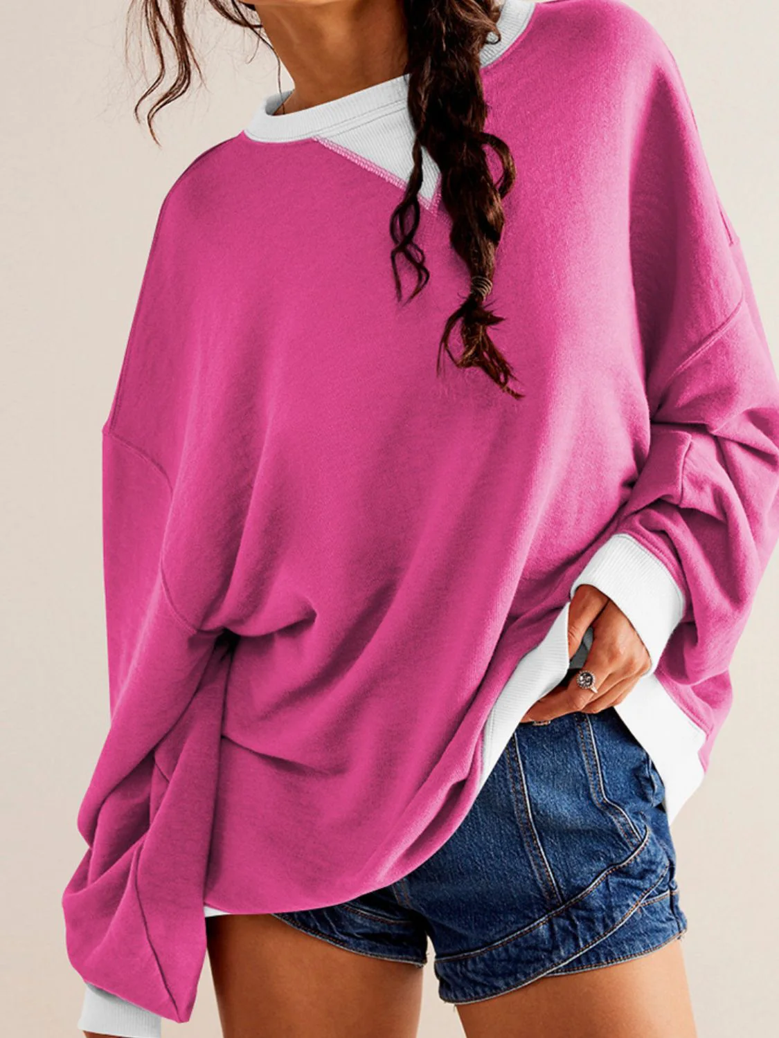 Mandy Contrast Trim Round Neck Long Sleeve Sweatshirt - Image 9