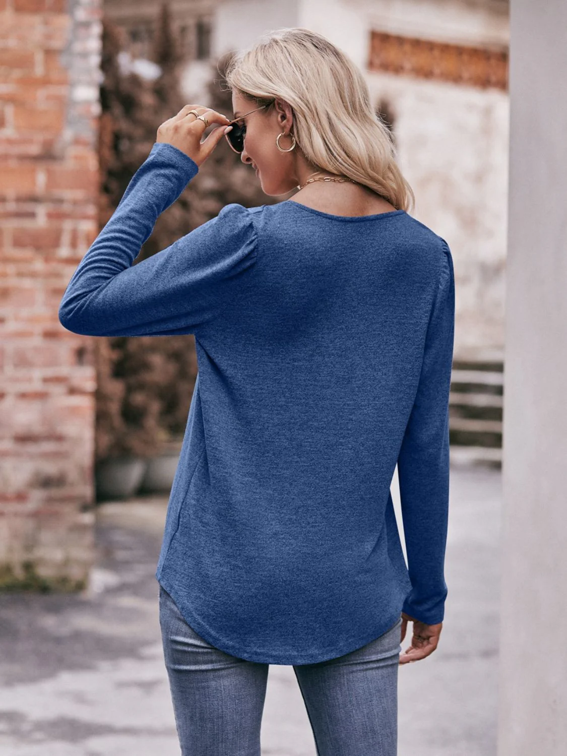 Mandy Pleated Detail Curved Hem Long Sleeve Top - Image 21