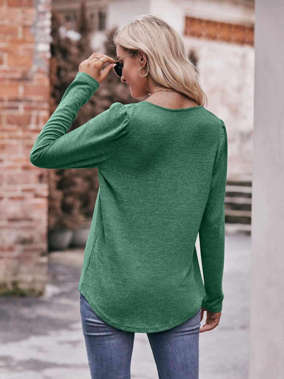 Mandy Pleated Detail Curved Hem Long Sleeve Top - Image 9
