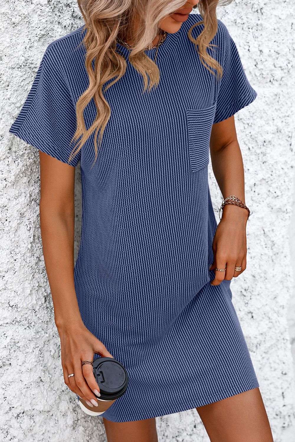 Mandy Ribbed Striped Short Sleeve Mini Tee Dress - Image 13