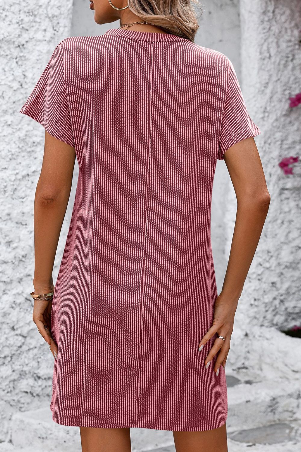 Mandy Ribbed Striped Short Sleeve Mini Tee Dress - Image 16