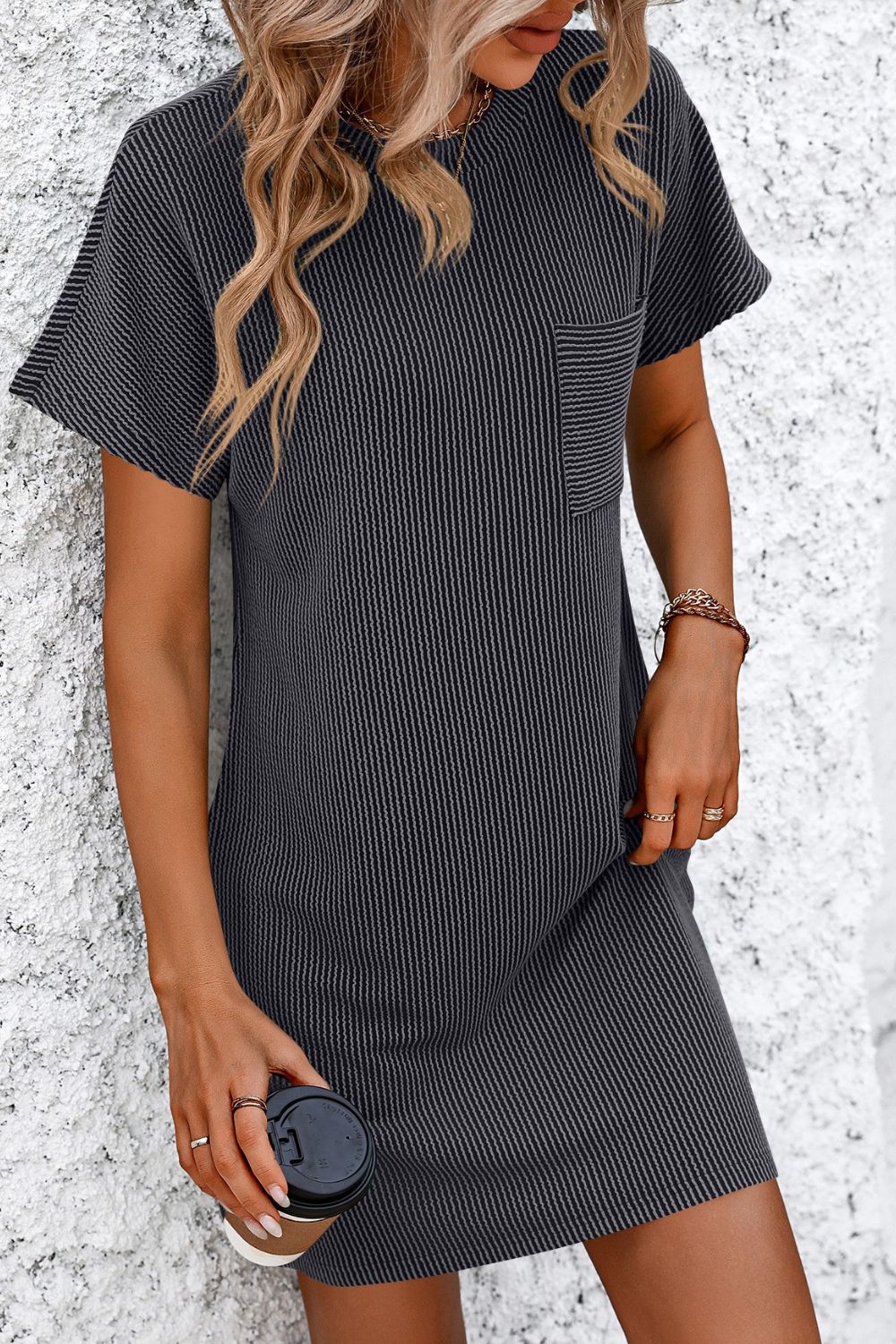 Mandy Ribbed Striped Short Sleeve Mini Tee Dress - Image 6
