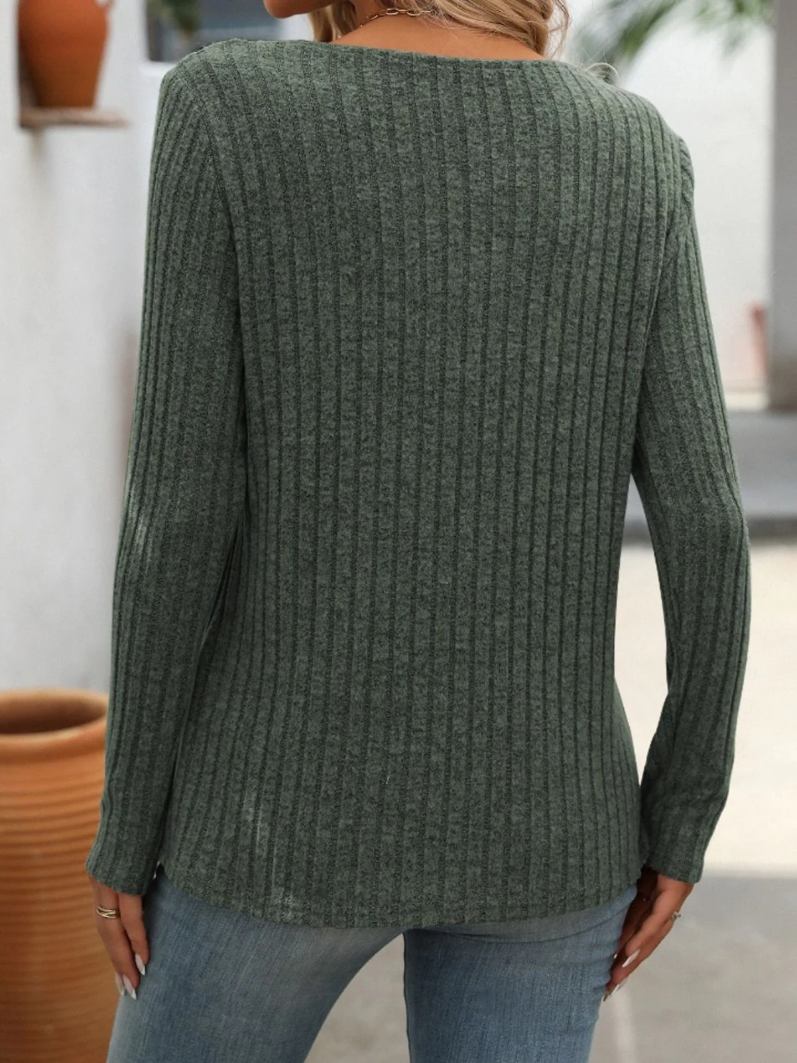 Mandy Ribbed V-Neck Long Sleeve T-Shirt - Image 11