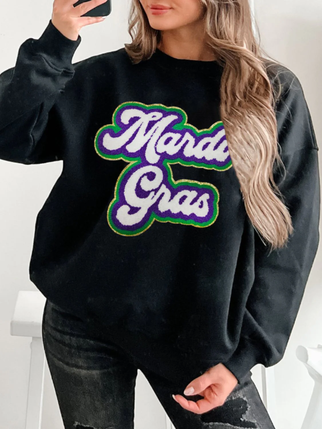 MARDI GRAS Round Neck Drop Shoulder Sweatshirt - Image 3