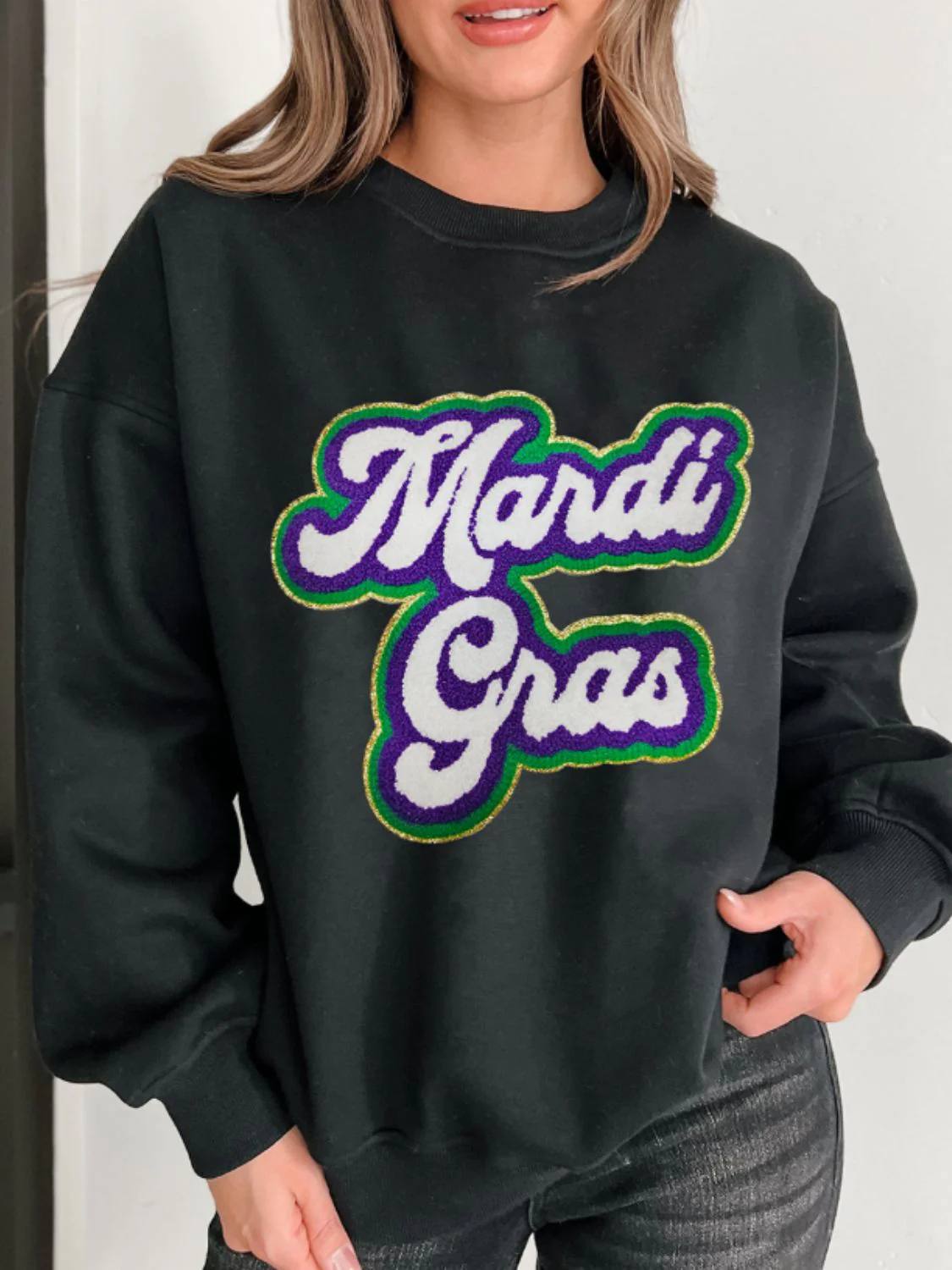 MARDI GRAS Round Neck Drop Shoulder Sweatshirt - Image 4