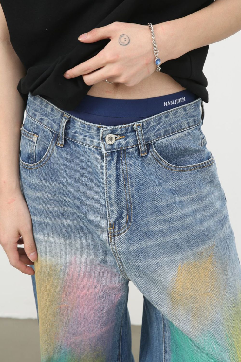 Men's Contrast Wide Leg Jeans - Image 4