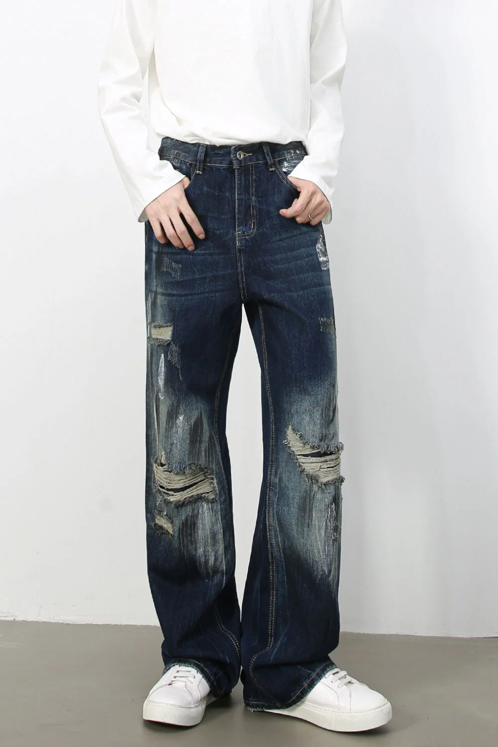 Men's Distressed Jeans with Pockets - Image 2