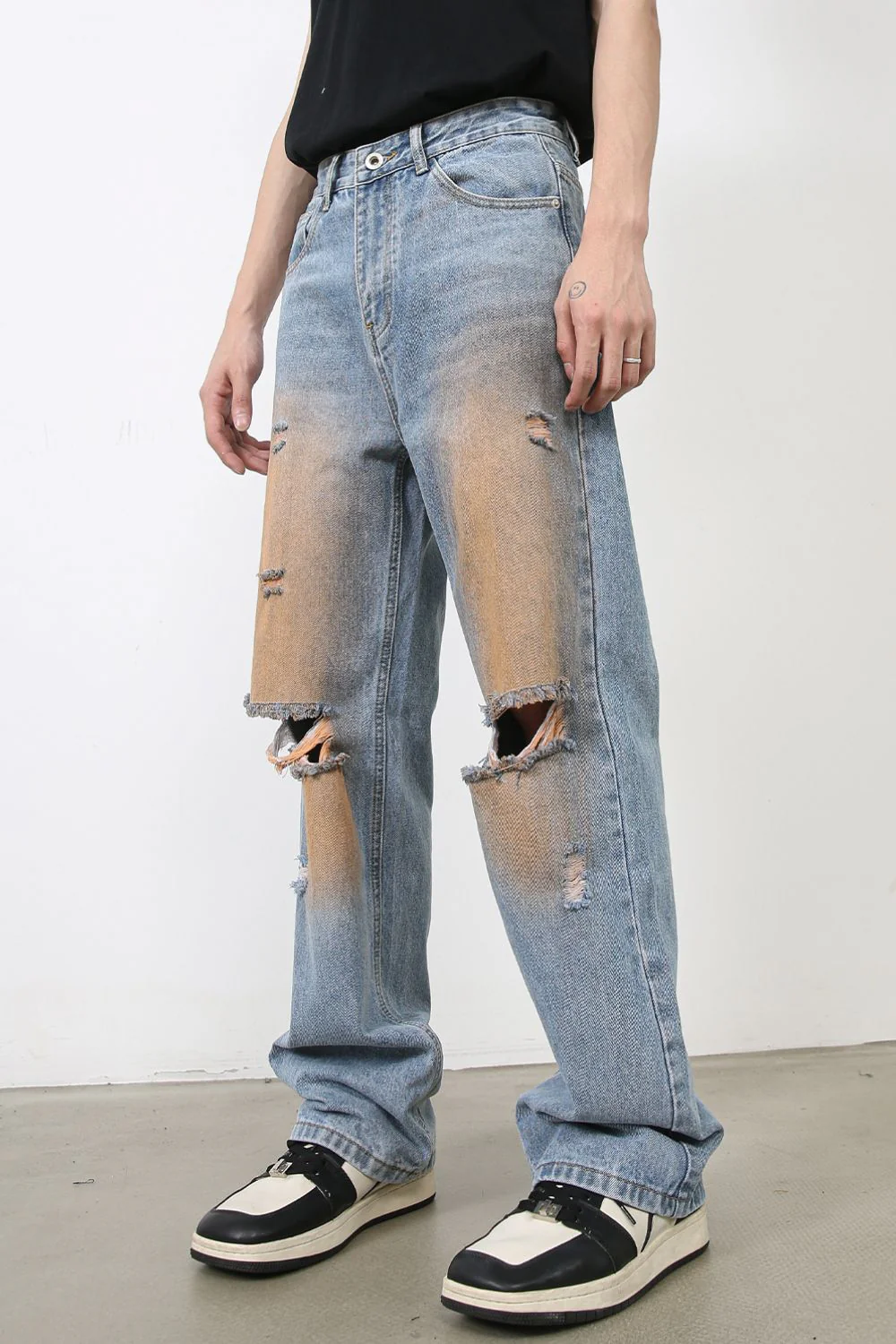 Men's Distressed Jeans with Pockets - Image 2