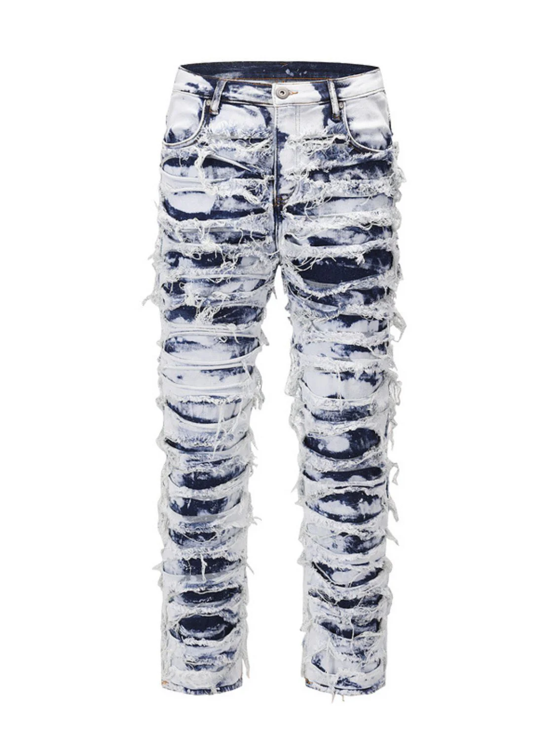 Men's Distressed Raw Hem Straight Jeans - Image 6