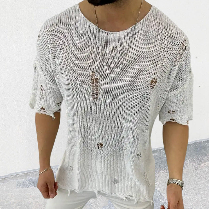 Men's Distressed Round Neck Knit Top - Image 4