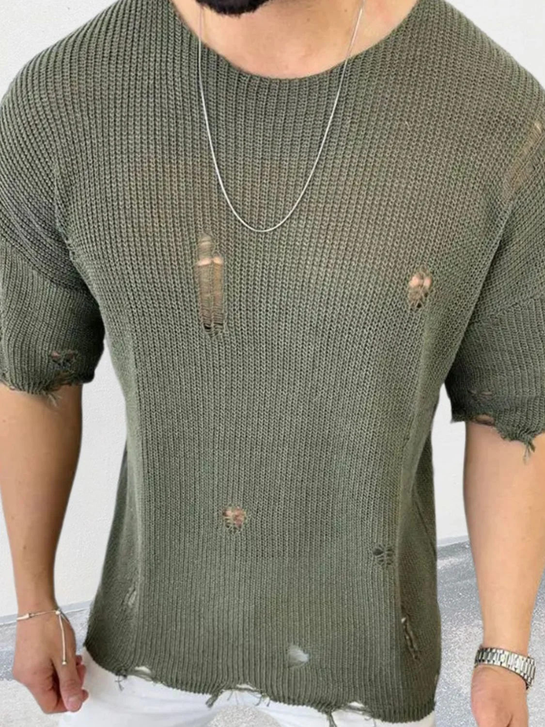 Men's Distressed Round Neck Knit Top - Image 5
