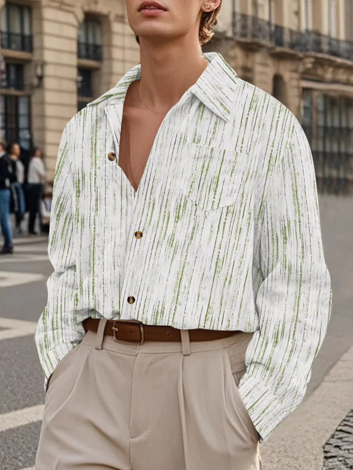Men's Full Size Button Down Long Sleeve Striped Shirt Plus Size - Image 2
