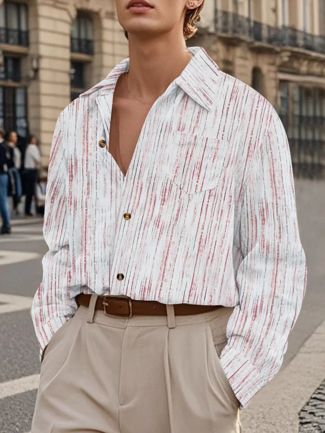 Men's Full Size Button Down Long Sleeve Striped Shirt Plus Size - Image 3