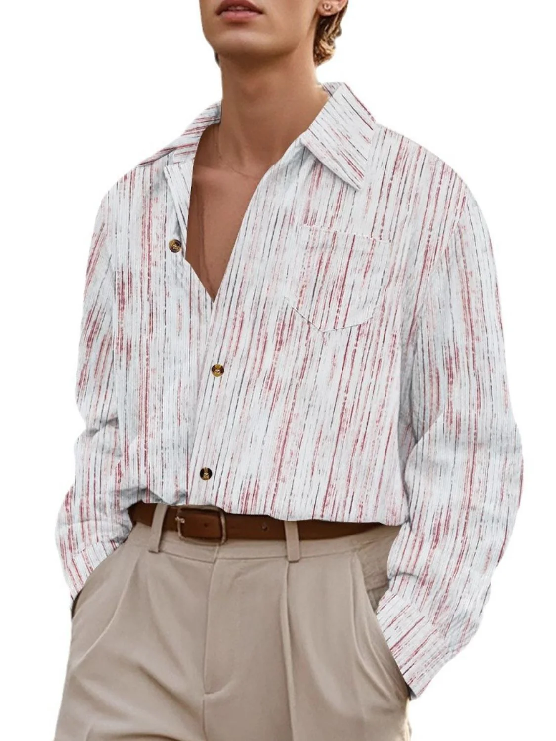 Men's Full Size Button Down Long Sleeve Striped Shirt Plus Size - Image 5