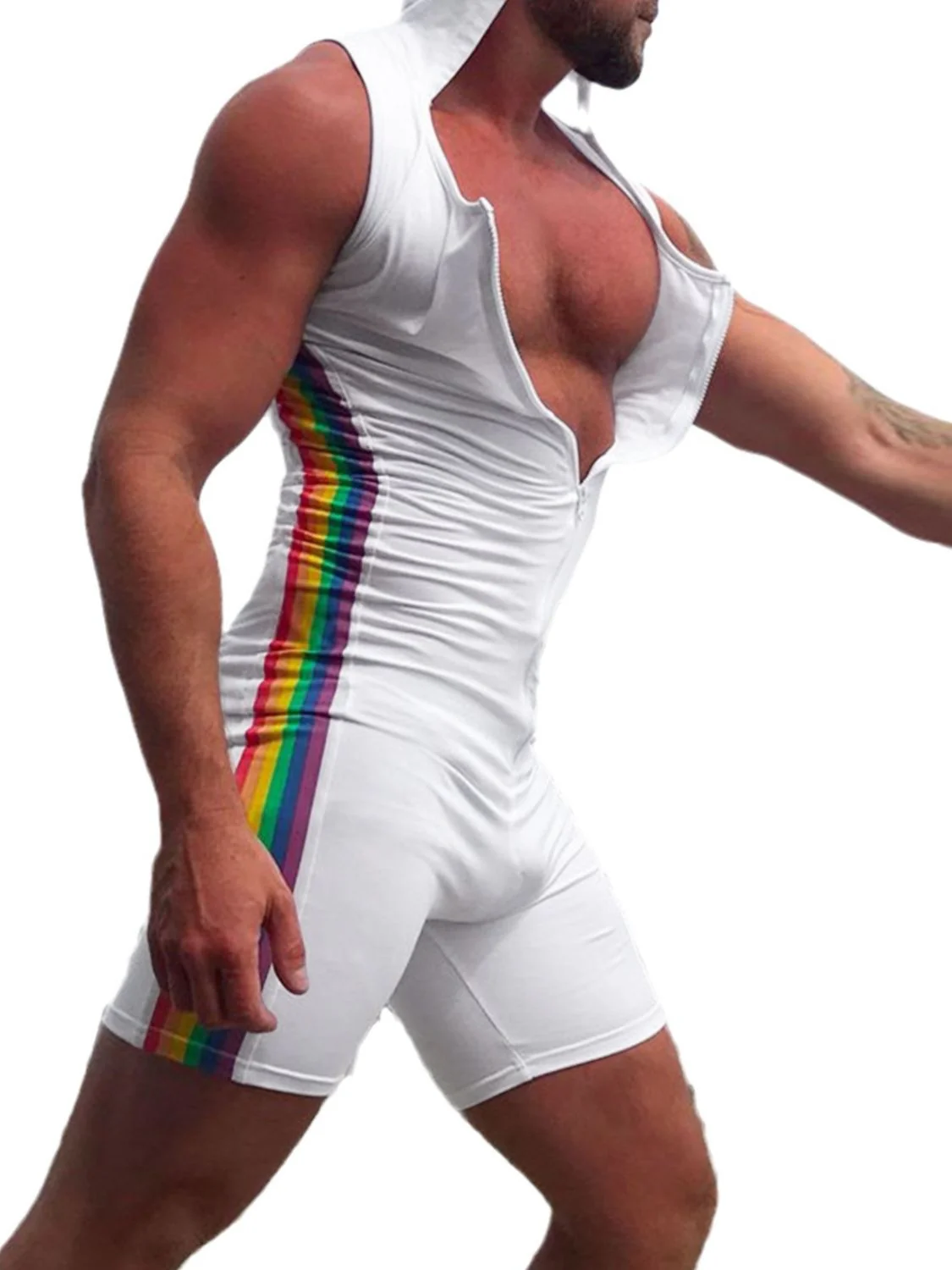 Men's Full Size Contrast Zip Front Sleeveless Active Romper Plus Size - Image 5