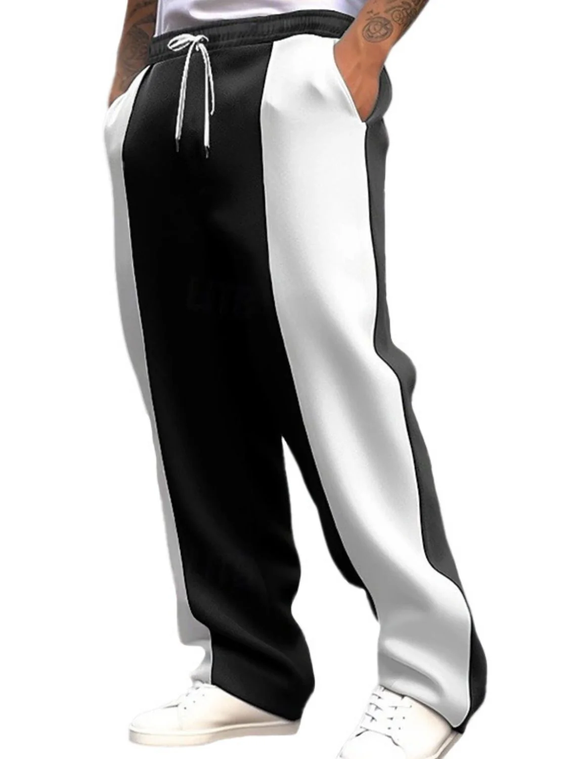 Men's Full Size Drawstring Contrast Pants Plus Size - Image 2