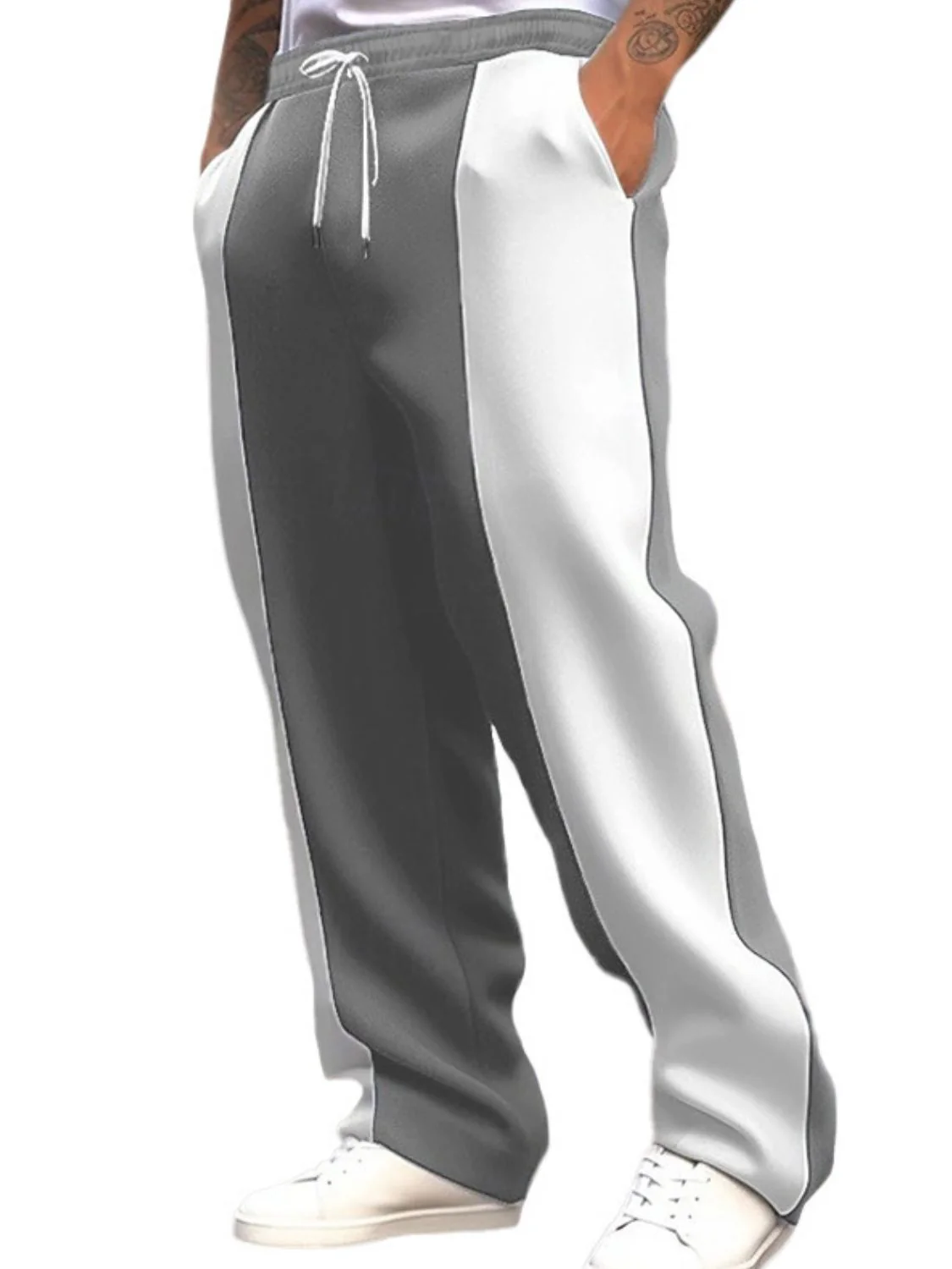 Men's Full Size Drawstring Contrast Pants Plus Size - Image 3