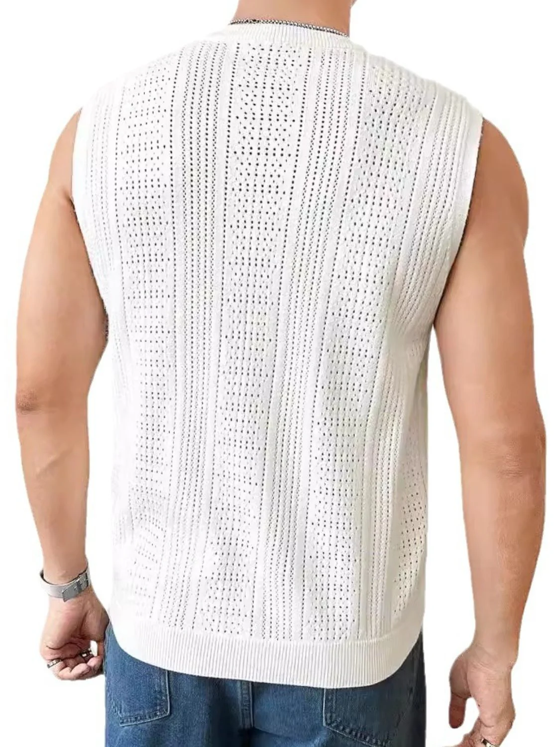 Men's Full Size Eyelet Round Neck Tank Plus Size - Image 3
