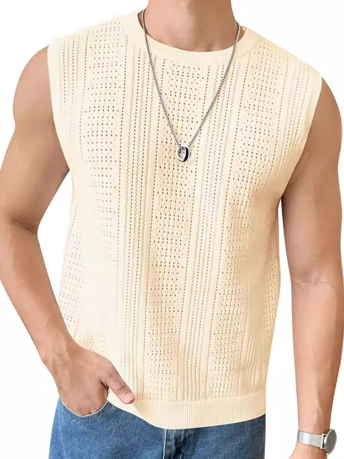 Men's Full Size Eyelet Round Neck Tank Plus Size - Image 4