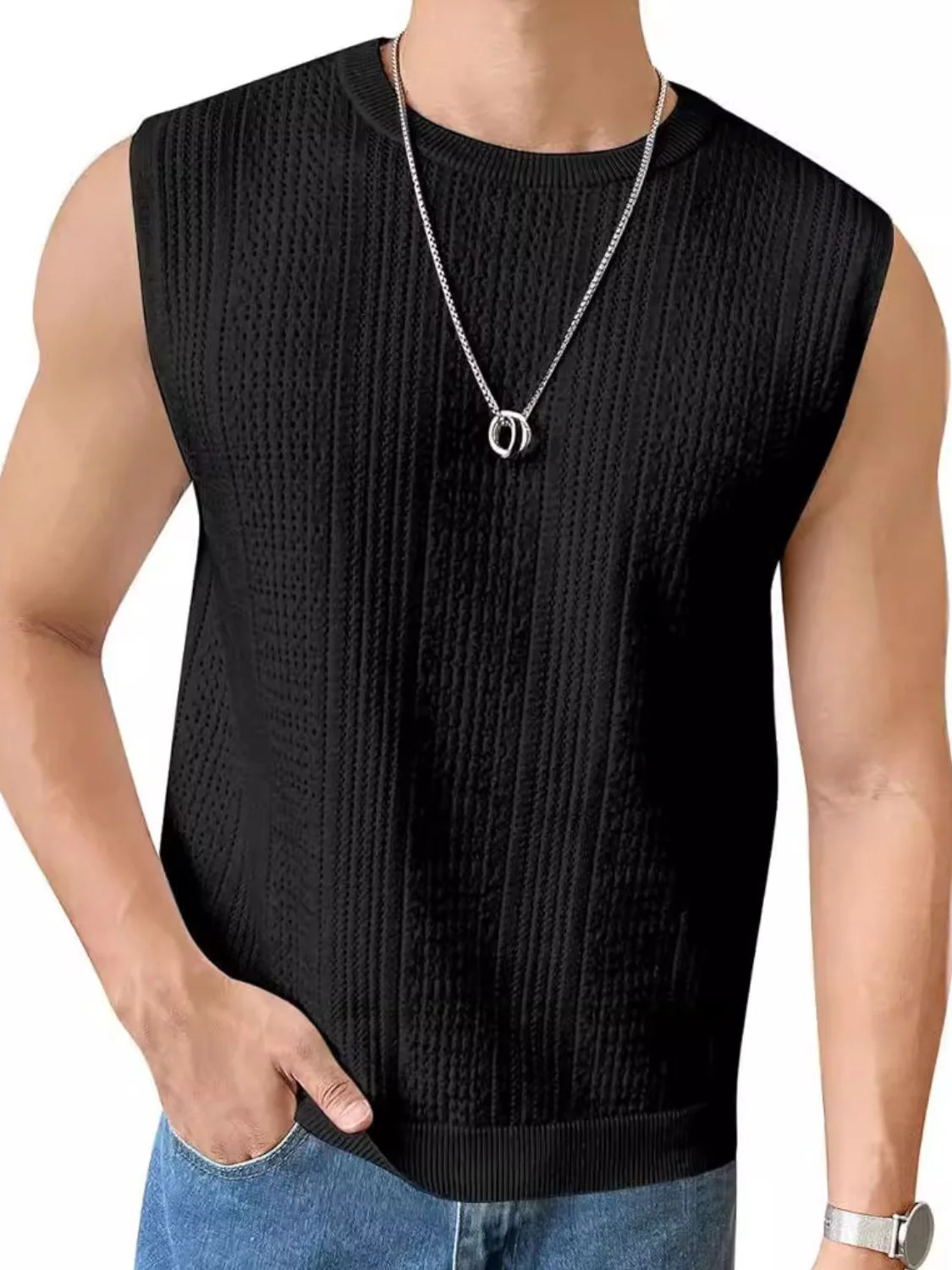 Men's Full Size Eyelet Round Neck Tank Plus Size - Image 5