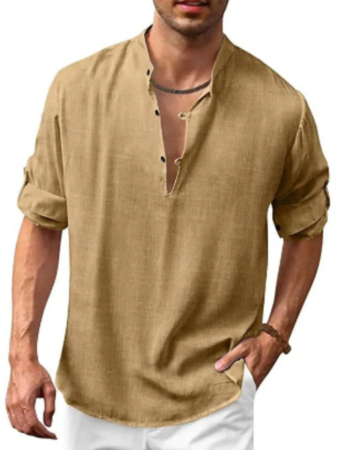 Men's Full Size Half Button Long Sleeve Shirt Plus Size - Image 10