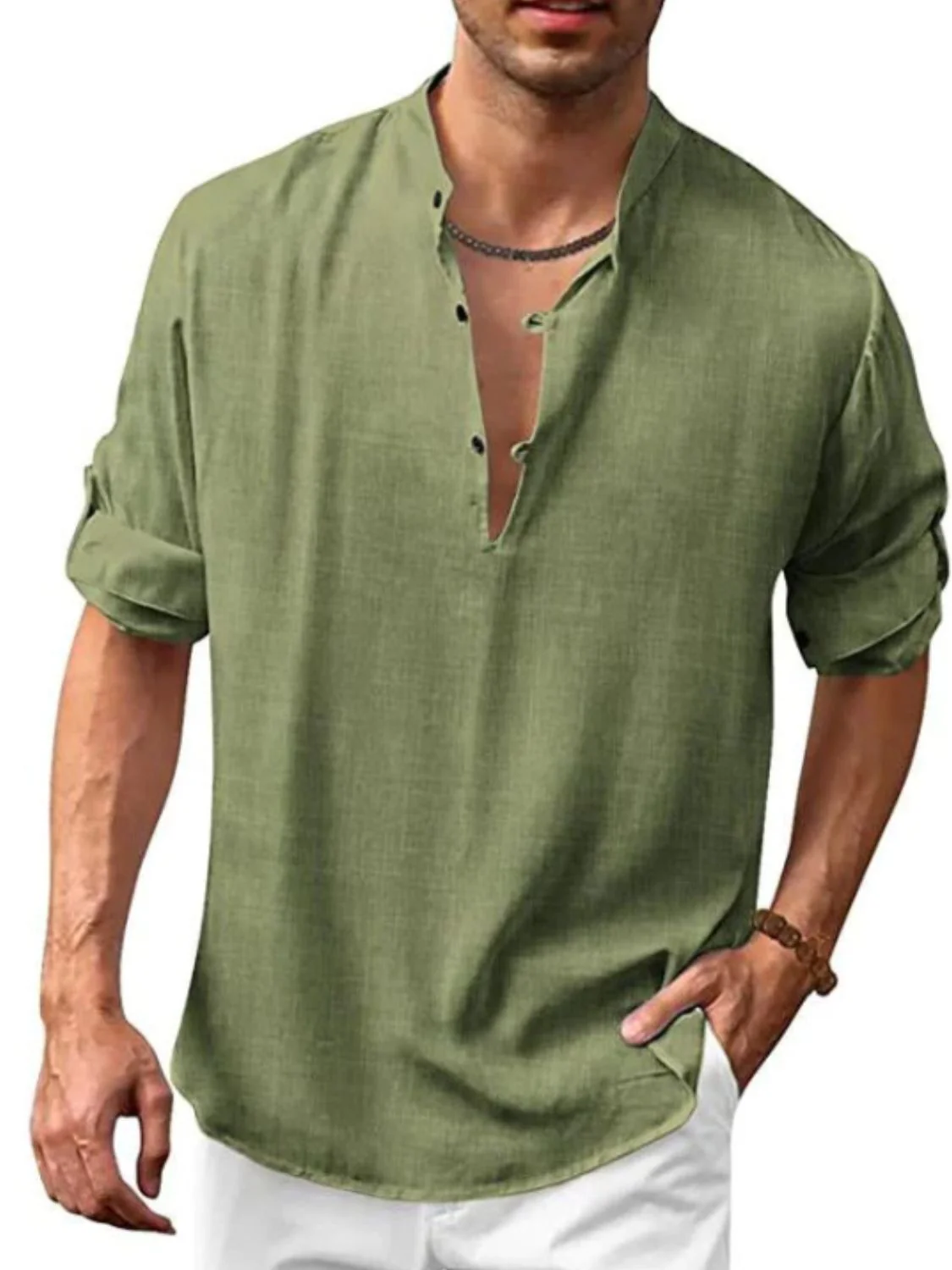 Men's Full Size Half Button Long Sleeve Shirt Plus Size - Image 11