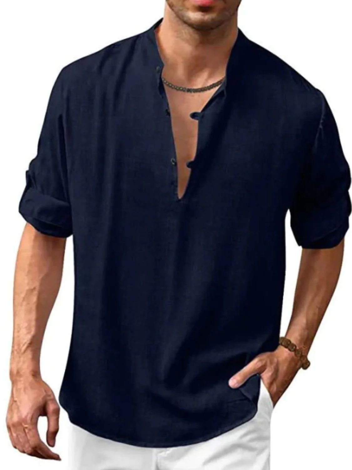 Men's Full Size Half Button Long Sleeve Shirt Plus Size - Image 12