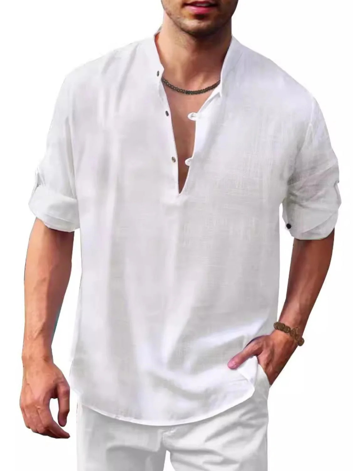 Men's Full Size Half Button Long Sleeve Shirt Plus Size - Image 4