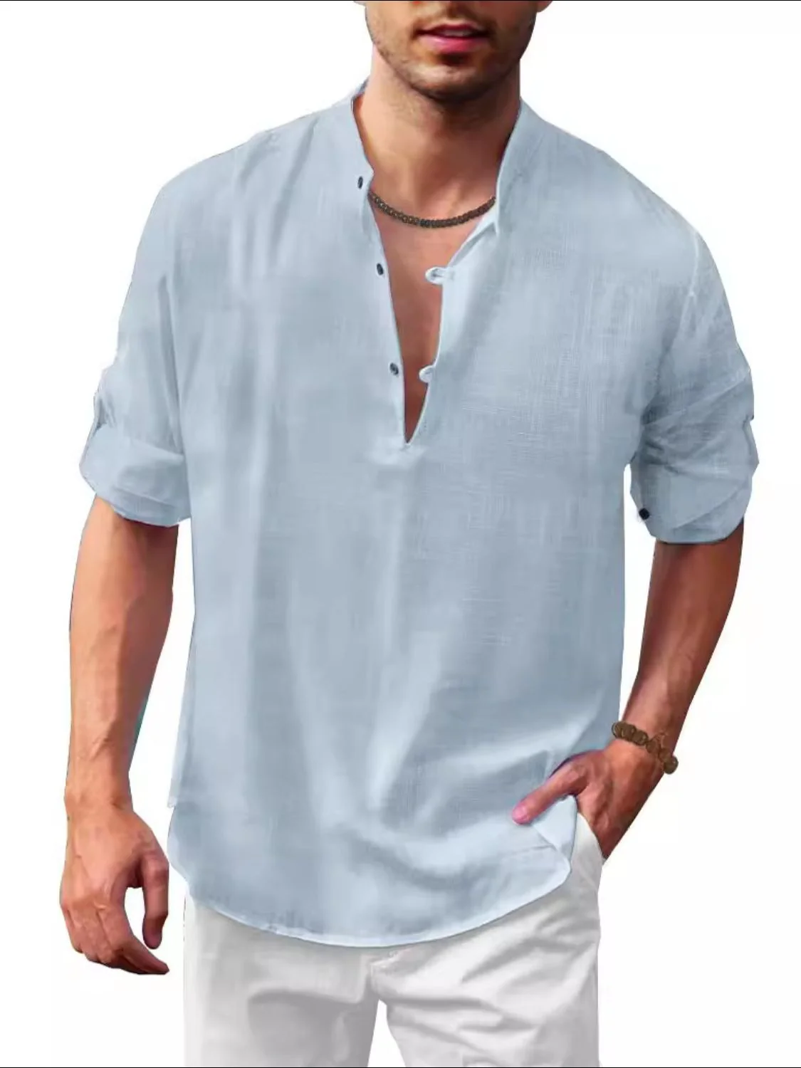 Men's Full Size Half Button Long Sleeve Shirt Plus Size - Image 7