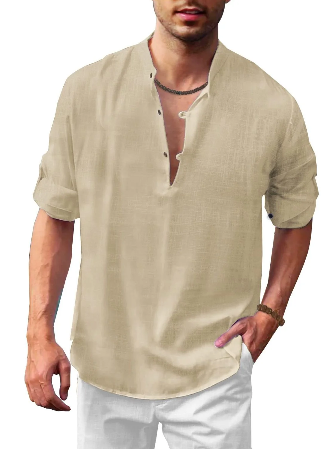 Men's Full Size Half Button Long Sleeve Shirt Plus Size - Image 8