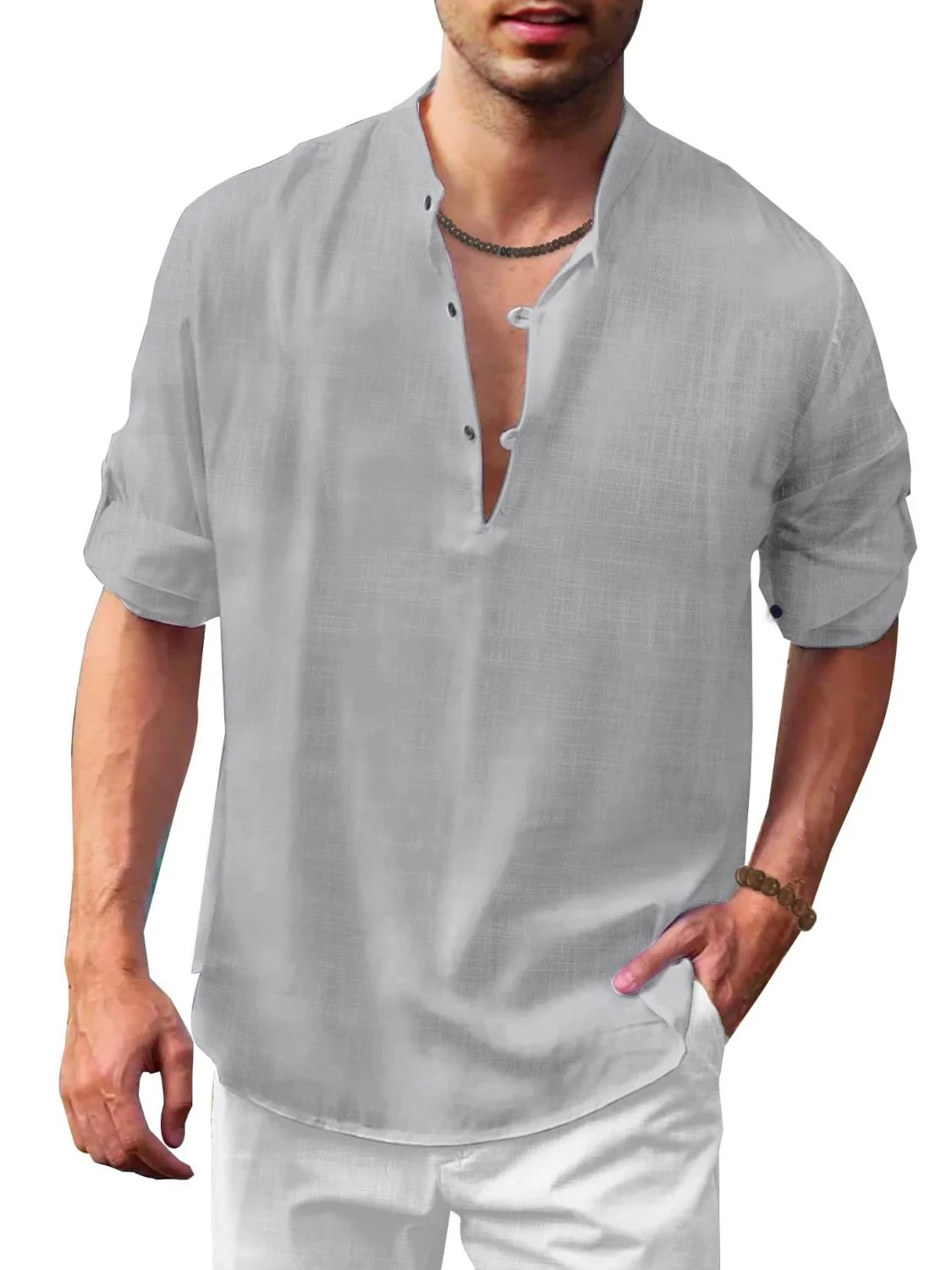 Men's Full Size Half Button Long Sleeve Shirt Plus Size - Image 9