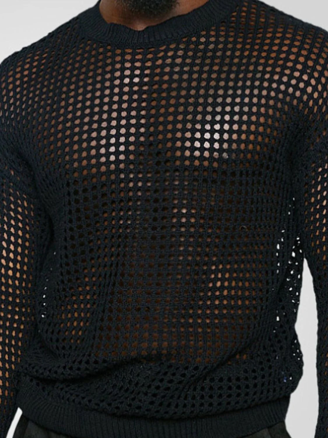 Men's Full Size Hollow Out Round Neck Long Sleeve Top Plus Size - Image 2