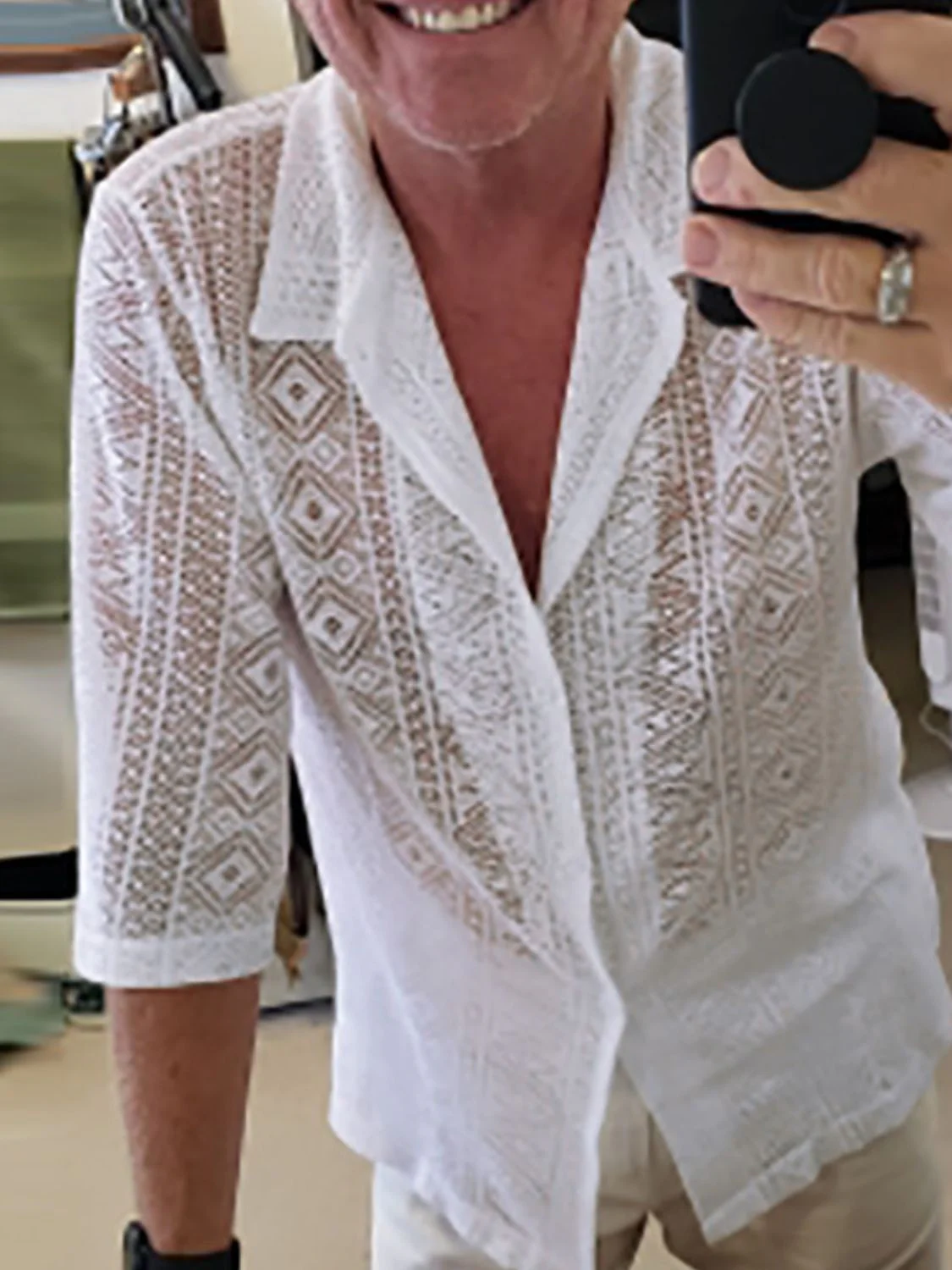 Men's Full Size Lace Half Sleeve Button Down Shirt Plus Size - Image 3