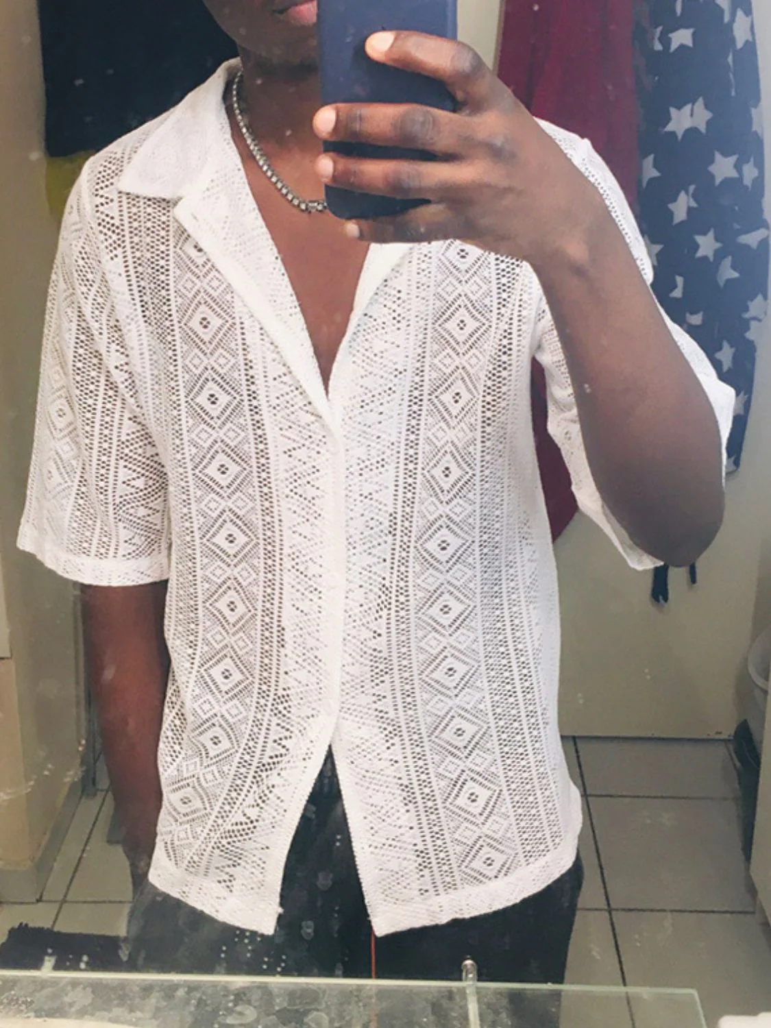 Men's Full Size Lace Half Sleeve Button Down Shirt Plus Size - Image 4