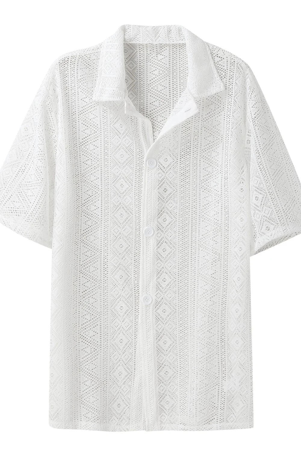 Men's Full Size Lace Half Sleeve Button Down Shirt Plus Size - Image 6