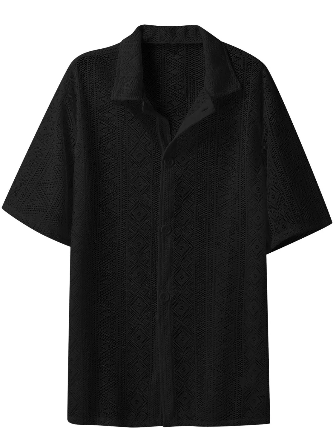 Men's Full Size Lace Half Sleeve Button Down Shirt Plus Size - Image 7