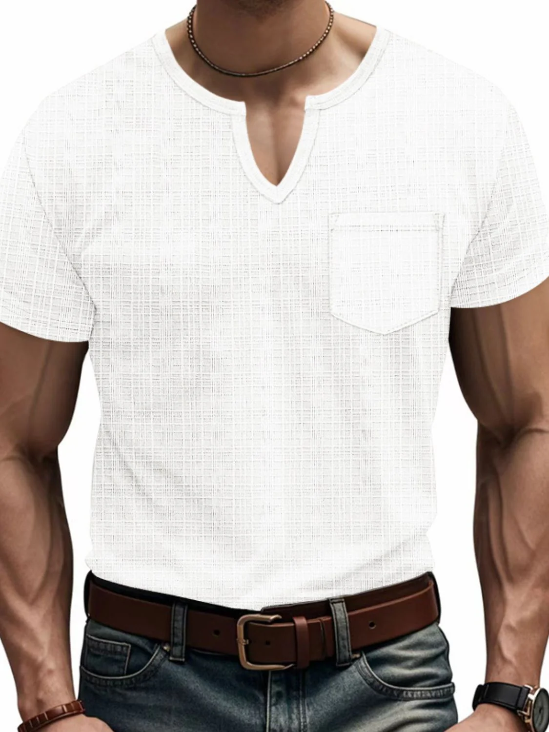 Men's Full Size Notched Short Sleeve T-Shirt Plus Size - Image 3