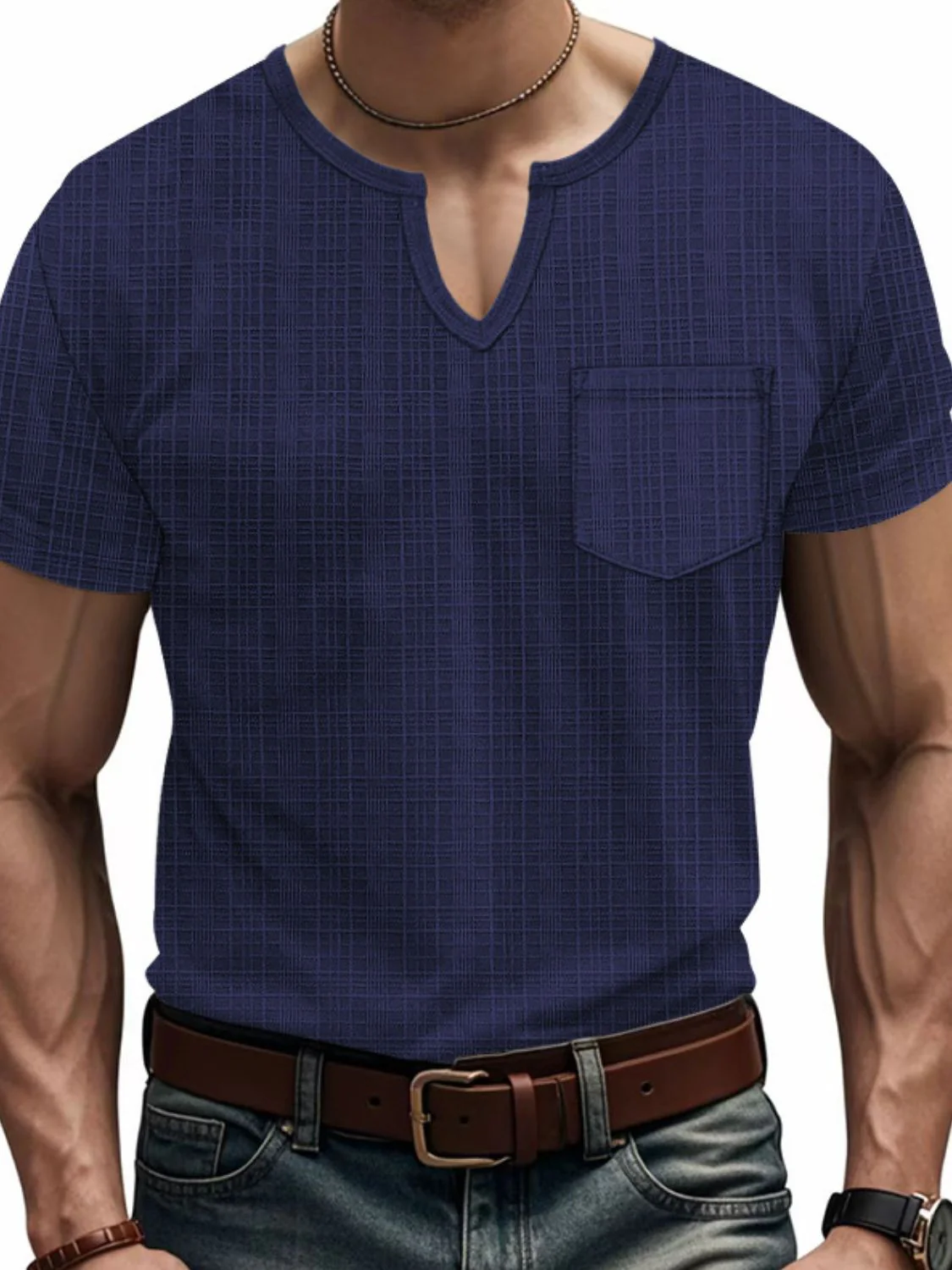 Men's Full Size Notched Short Sleeve T-Shirt Plus Size - Image 5