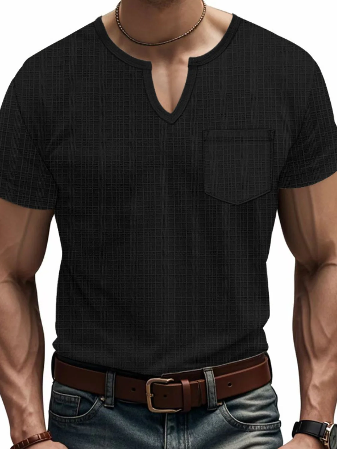 Men's Full Size Notched Short Sleeve T-Shirt Plus Size - Image 7