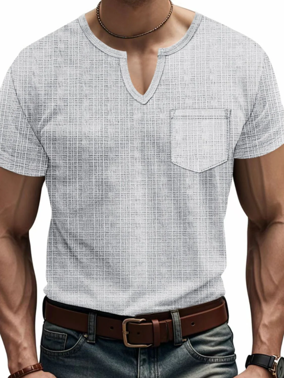 Men's Full Size Notched Short Sleeve T-Shirt Plus Size - Image 9