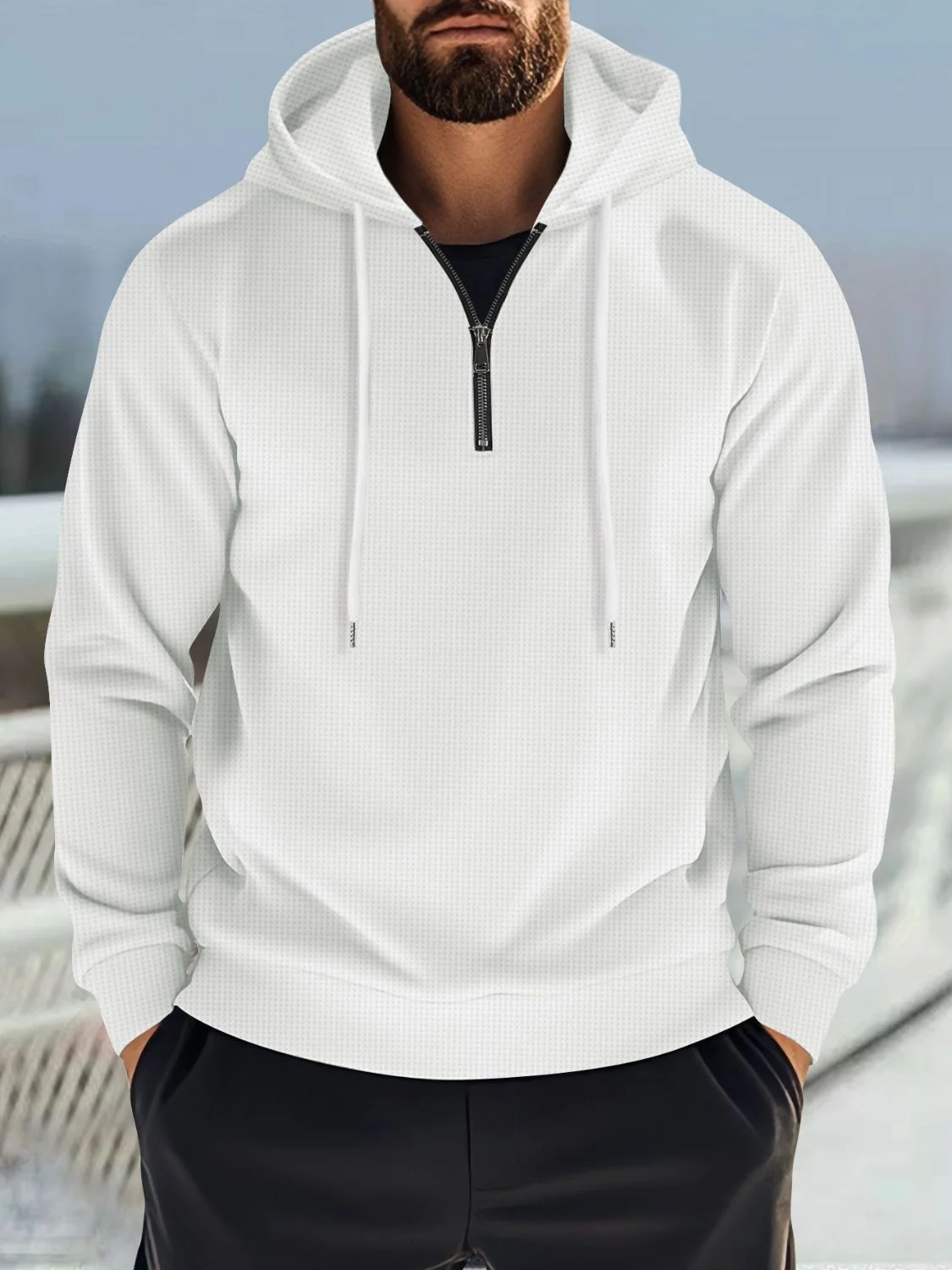 Men's Full Size Quarter Zip Long Sleeve Drawstring Hoodie Plus Size - Image 4