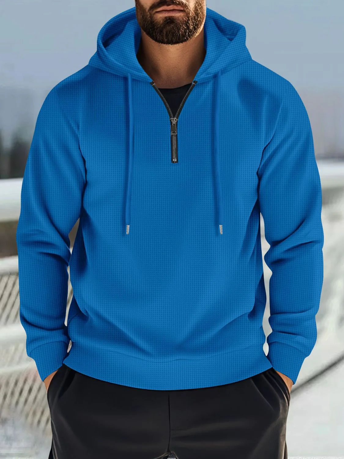Men's Full Size Quarter Zip Long Sleeve Drawstring Hoodie Plus Size - Image 5