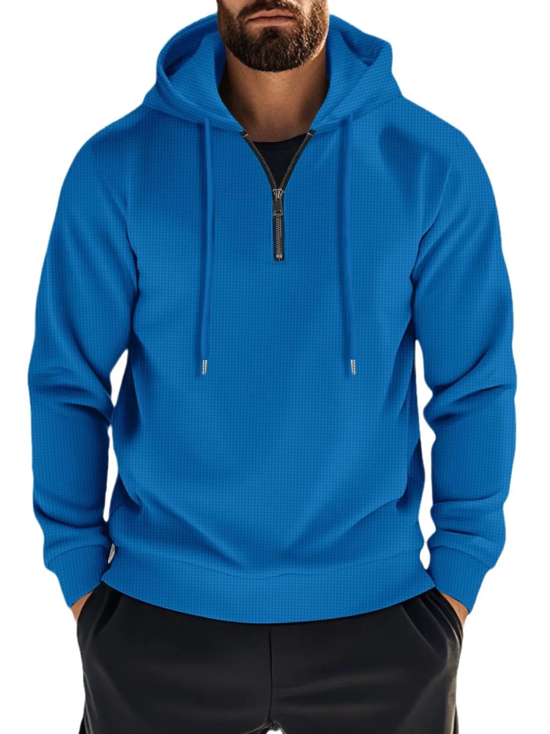 Men's Full Size Quarter Zip Long Sleeve Drawstring Hoodie Plus Size - Image 6