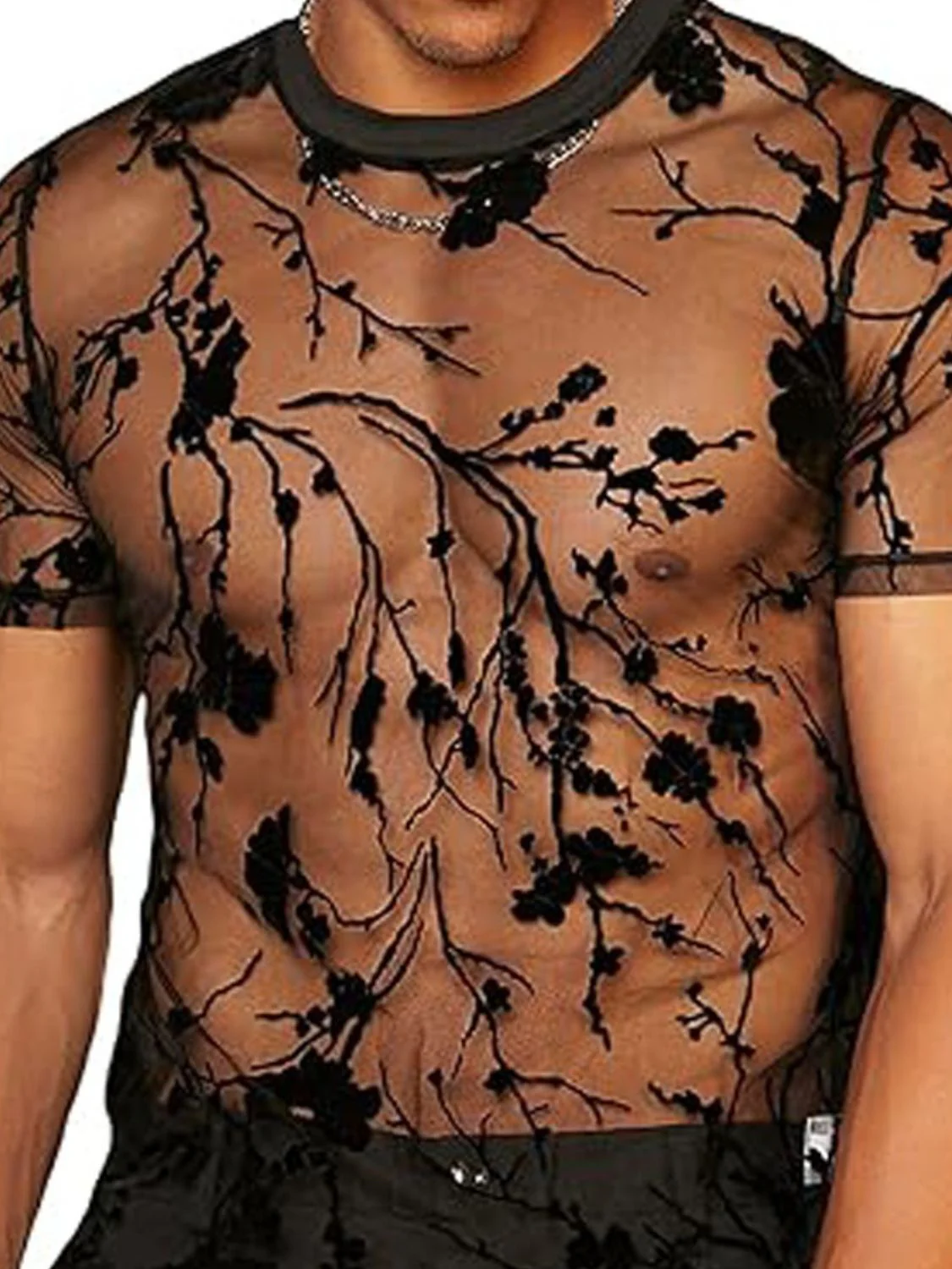 Men's Full Size Round Neck Short Sleeve Sheer Top Plus Size - Image 2