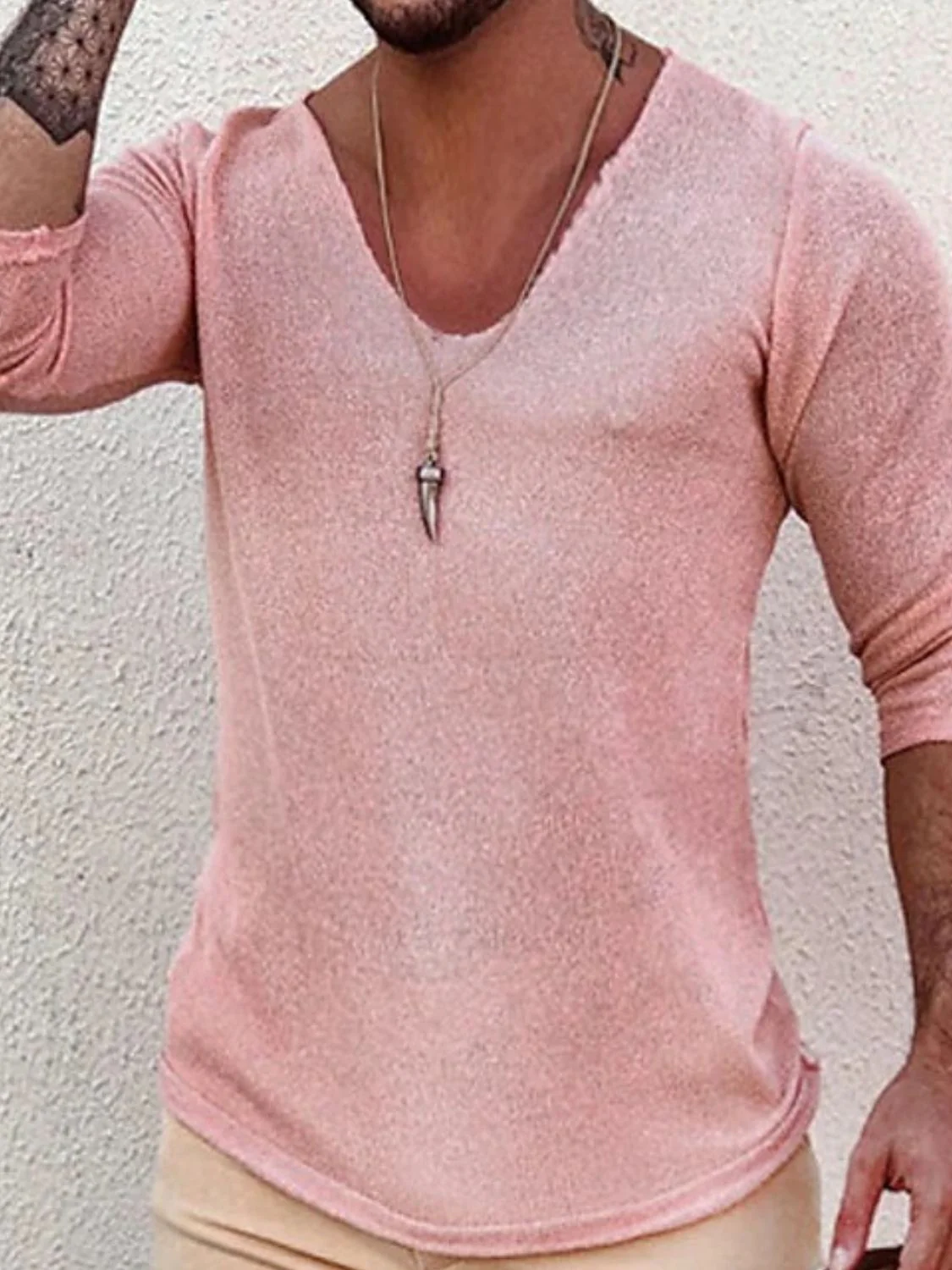 Men's Full Size V-Neck Long Sleeve T-Shirt Plus Size - Image 2