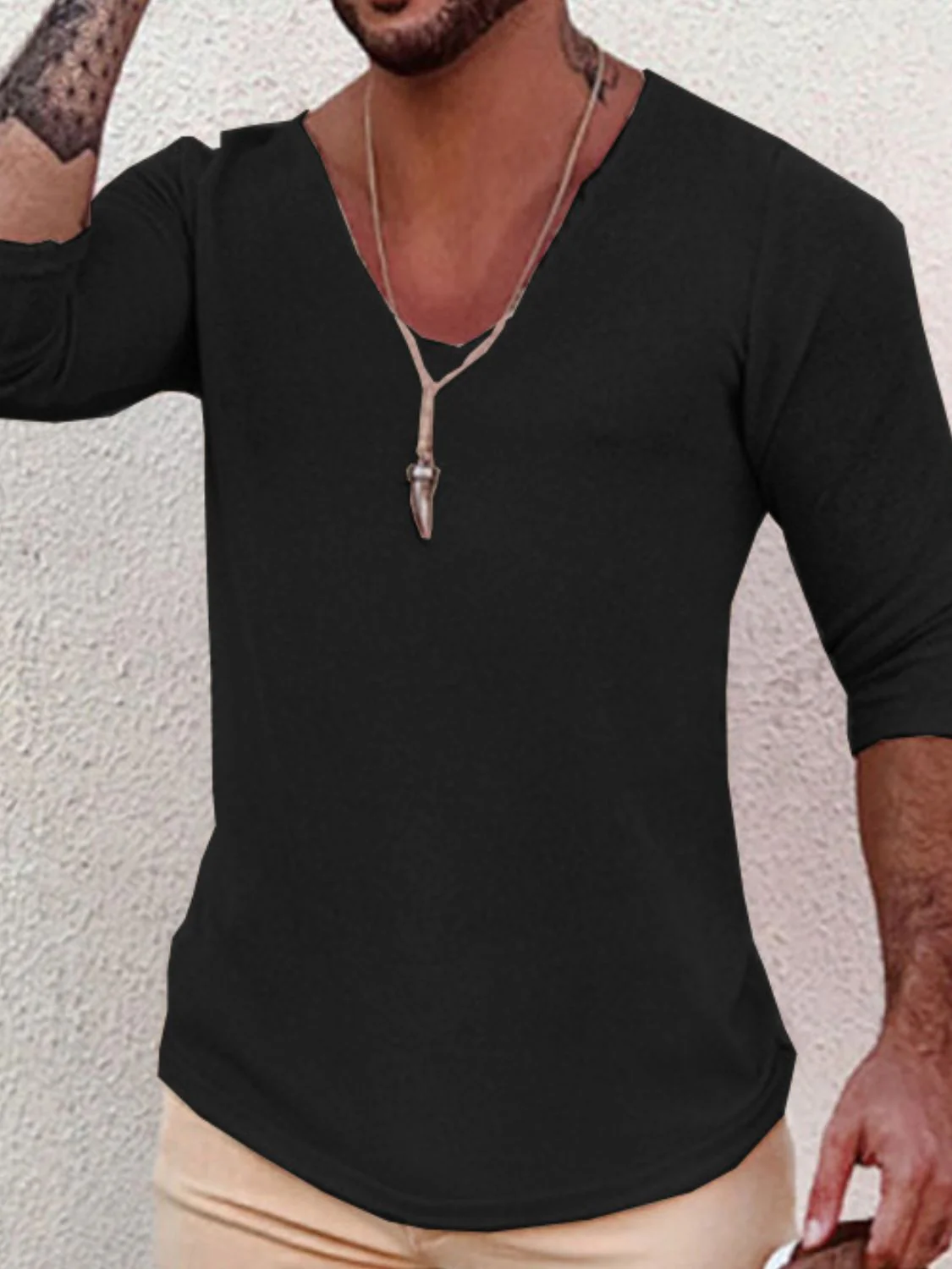 Men's Full Size V-Neck Long Sleeve T-Shirt Plus Size - Image 9