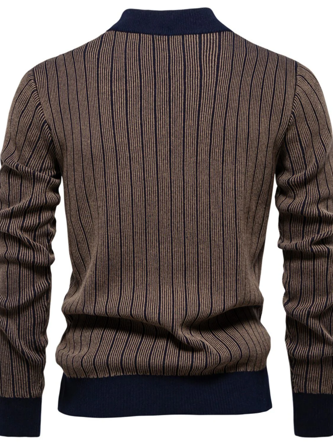 Men's Mock Neck Contrast Striped Sweater - Image 2